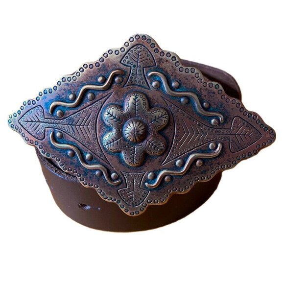 Vintage copper buckle leather belt by Cable Car Clothiers Allen McCarthy - Picture 6 of 15